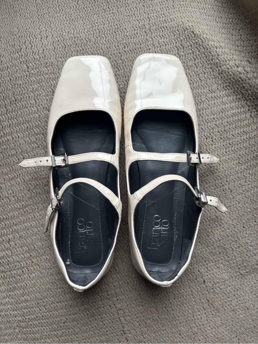 Franco Sarto Patent Mary Jane Flats in Cream